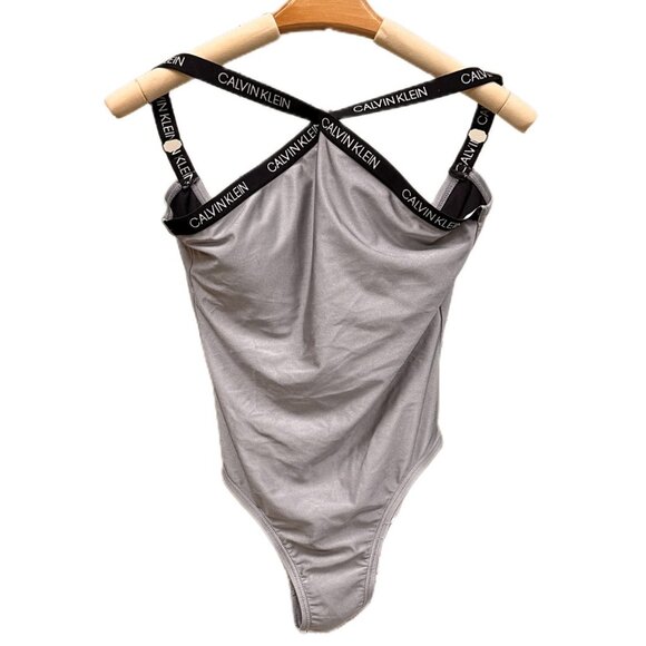 Calvin Klein Gray Black Bodysuit Adjustable Straps Sleeveless Top Comfy Medium - Picture 1 of 7